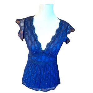 Studio Y Elegant Navy Lace Women's Top